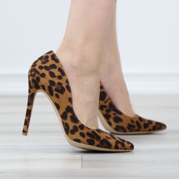Leopard Pointed Toe Slip On Faux Suede Needle High Heel Stiletto - Picture 5 of 12